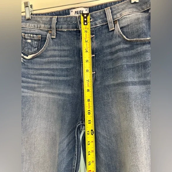 Paige Anthropologie High Rise Sarah Straight Distressed Cropped Jeans Button Fly - Picture 11 of 16